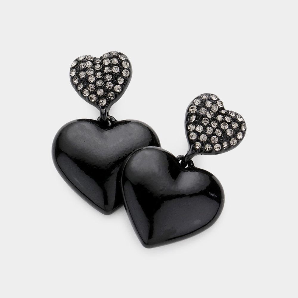 Black Colored Metal Heart Dangle Earrings - Jewelry Store by Erik Rayo