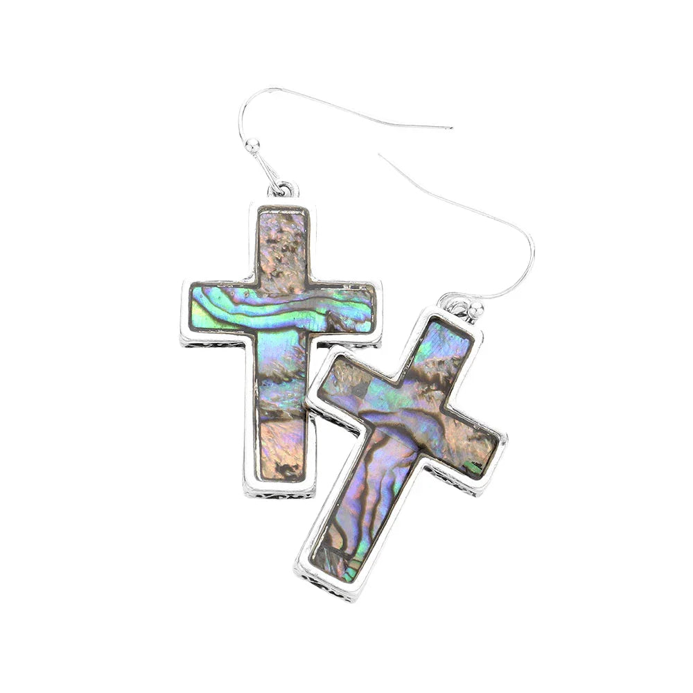 Abalone Cross Dangle Earrings - Jewelry Store by Erik Rayo