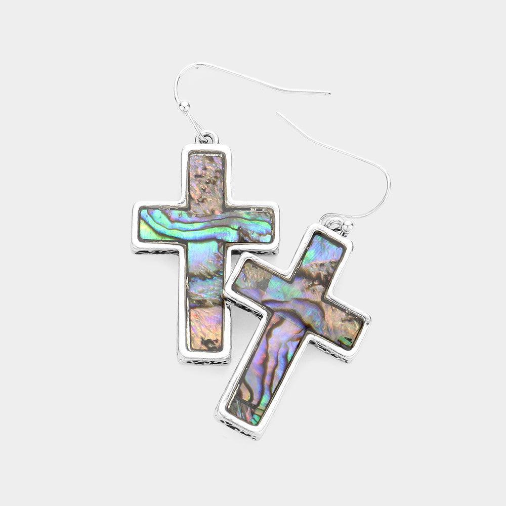 Abalone Cross Dangle Earrings - Jewelry Store by Erik Rayo