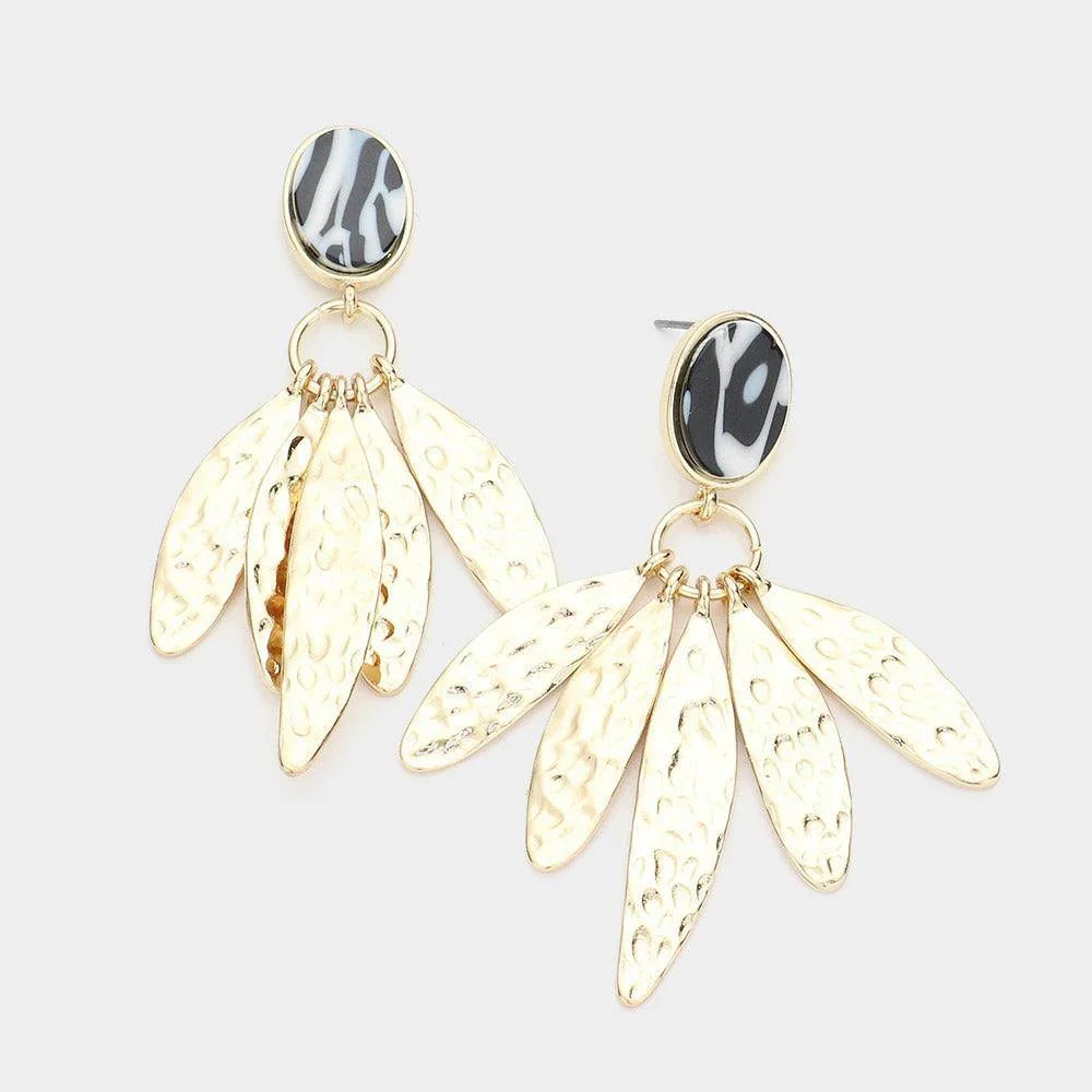 White Celluloid Acetate Oval Accented Hammered Metal Link Dangle Earrings - Jewelry Store by Erik Rayo
