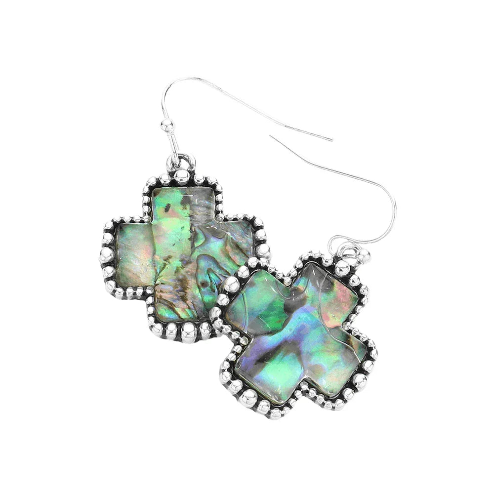 Bubble Trimmed Abalone Crisscross Dangle Earrings - Jewelry Store by Erik Rayo
