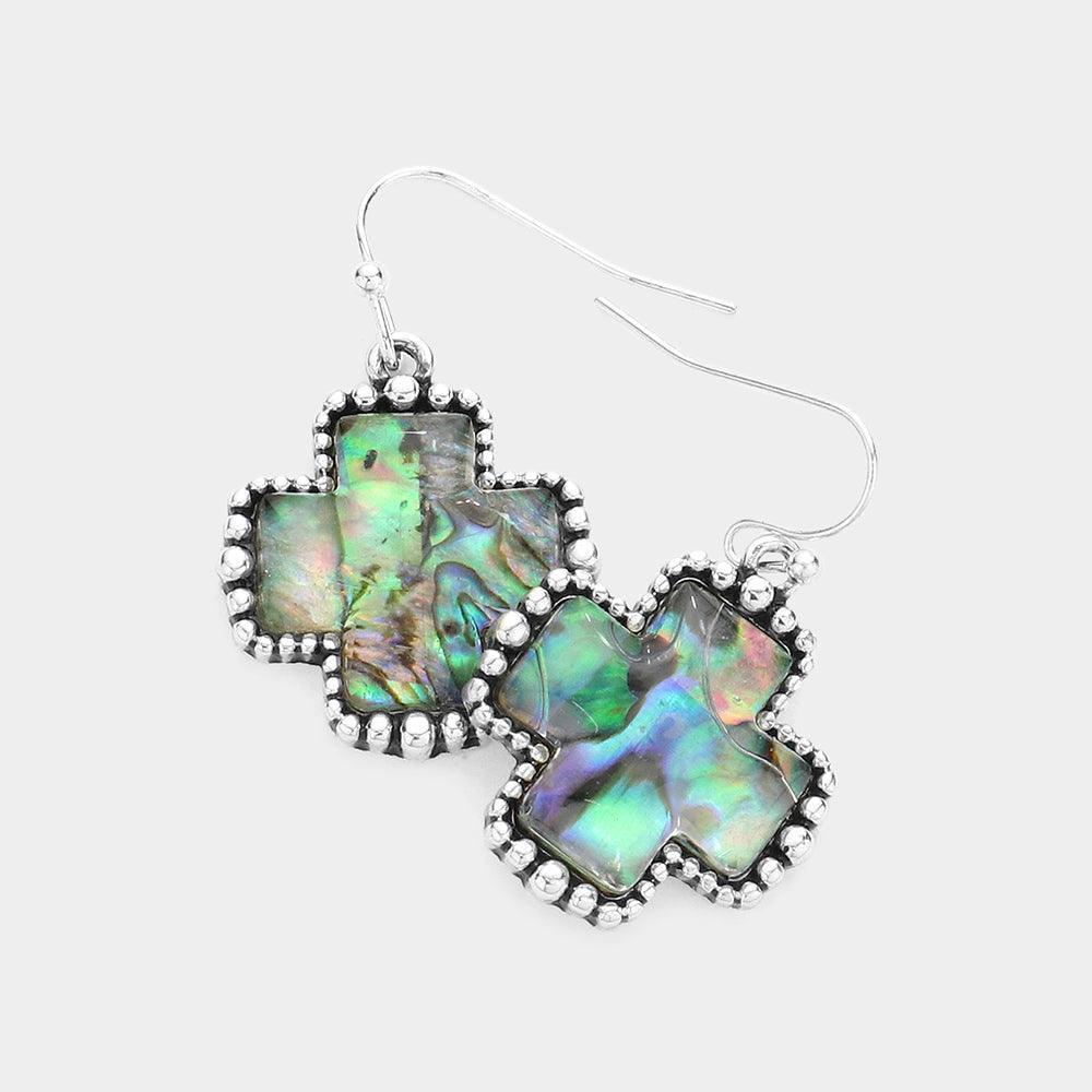 Bubble Trimmed Abalone Crisscross Dangle Earrings - Jewelry Store by Erik Rayo