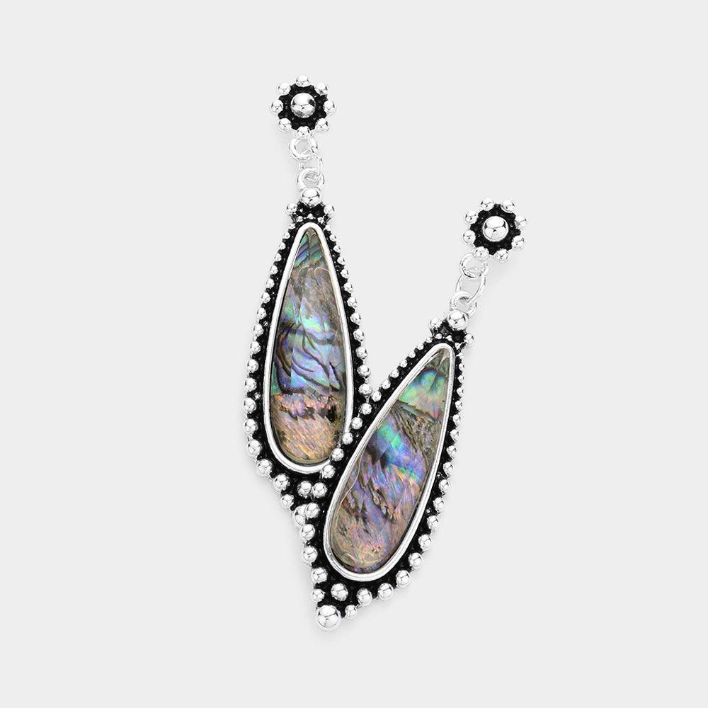 Bubble Trimmed Abalone Teardrop Dangle Earrings - Jewelry Store by Erik Rayo