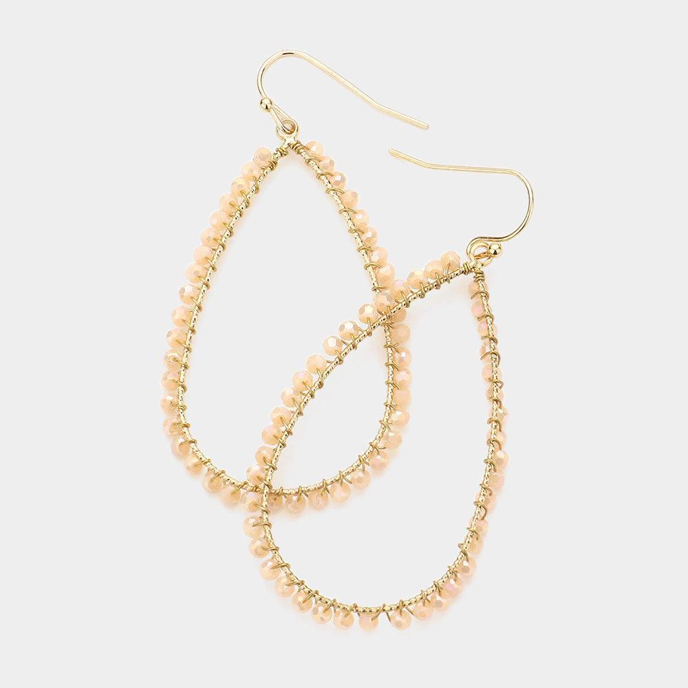 Peach Glass bead teardrop hoop earrings - Jewelry Store by Erik Rayo