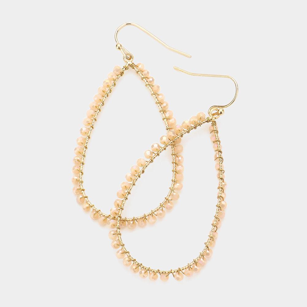 Peach Glass bead teardrop hoop earrings