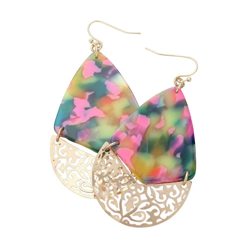 Celluloid Acetate Accented Filigree Metal Link Teardrop Dangle Earrings - Jewelry Store by Erik Rayo