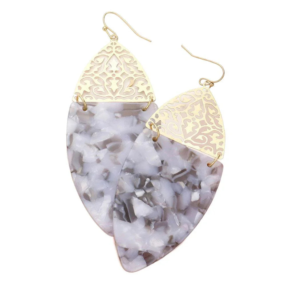 Filigree Metal Celluloid Acetate Link Marquise Dangle Earrings - Jewelry Store by Erik Rayo