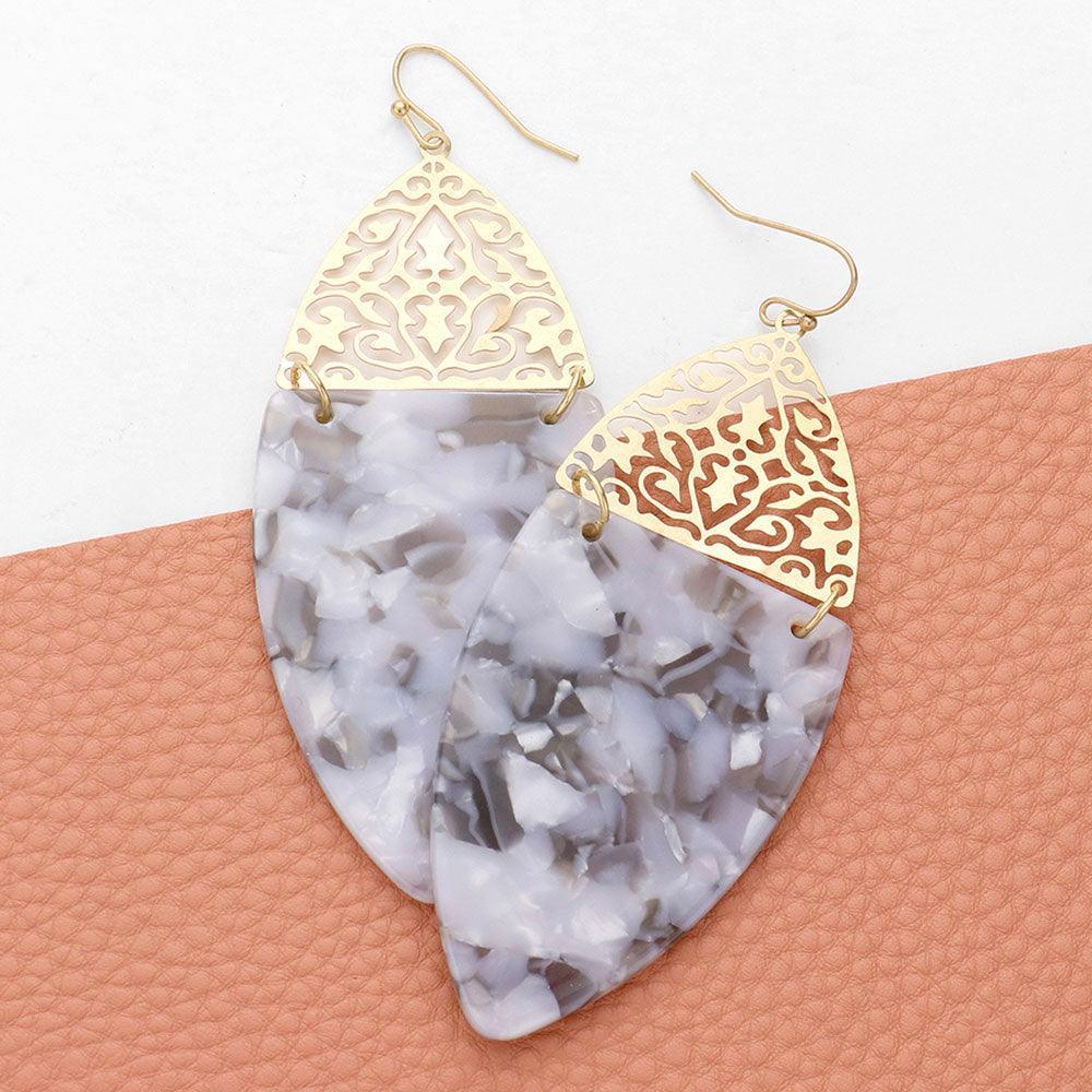 Filigree Metal Celluloid Acetate Link Marquise Dangle Earrings - Jewelry Store by Erik Rayo