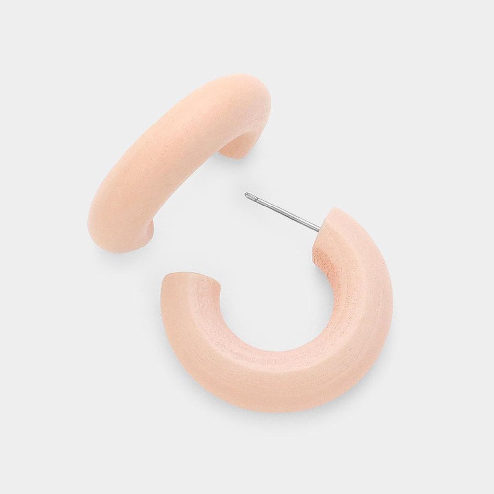 Pink Wood Hoop Earrings