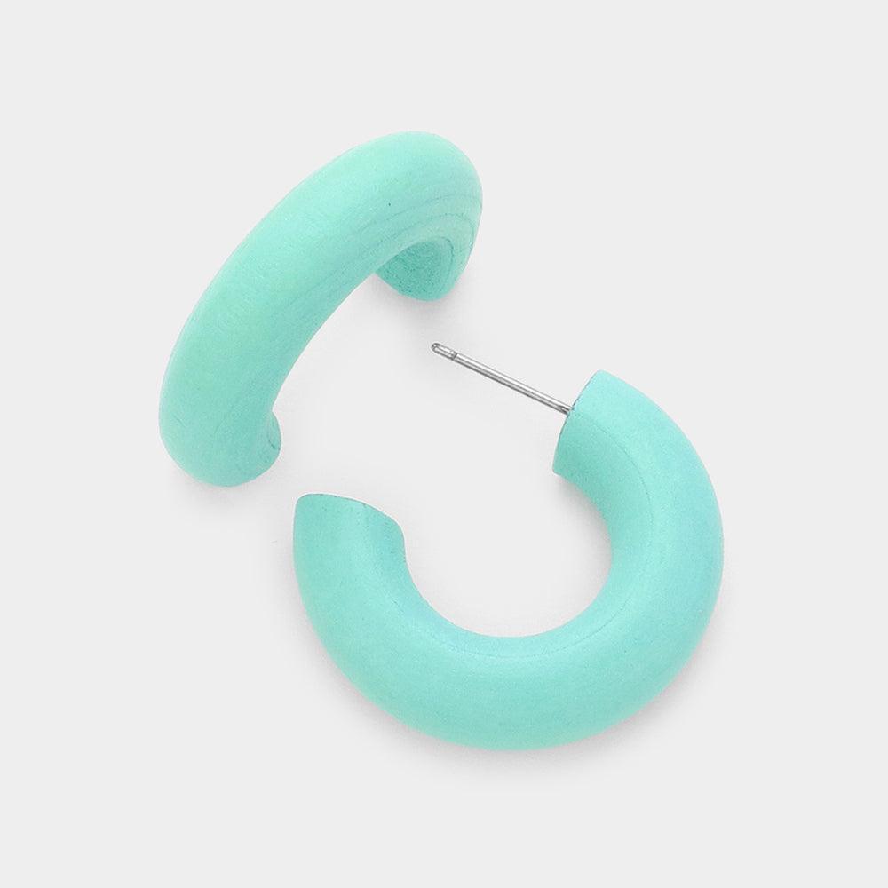 Turquoise Wood Hoop Earrings