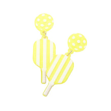 Load image into Gallery viewer, Yellow Resin Pickleball Paddle Dangle Earrings
