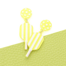 Load image into Gallery viewer, Yellow Resin Pickleball Paddle Dangle Earrings
