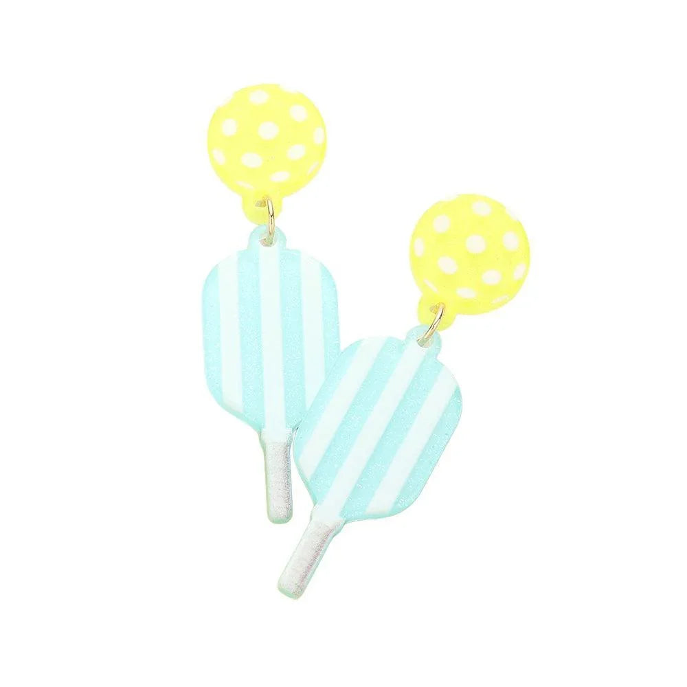 Blue Resin Pickleball Paddle Dangle Earrings - Jewelry Store by Erik Rayo