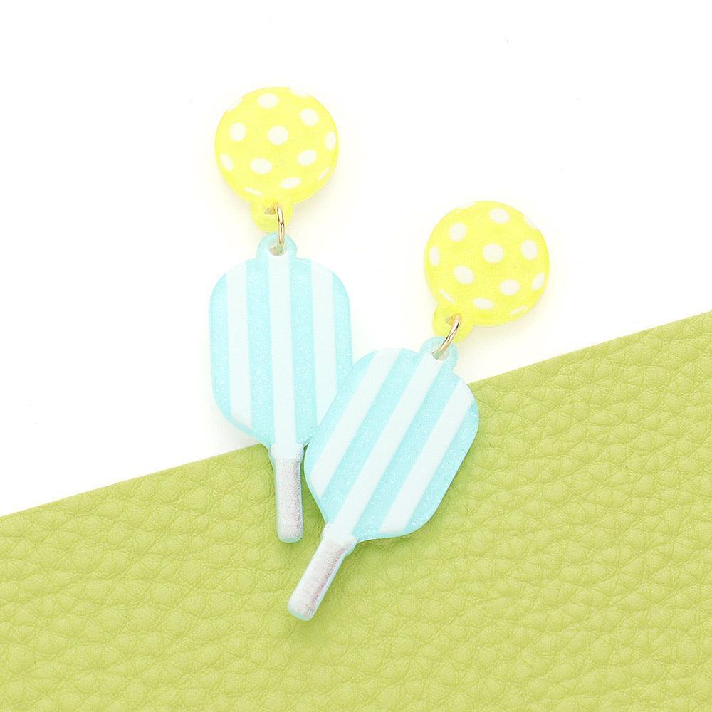 Blue Resin Pickleball Paddle Dangle Earrings - Jewelry Store by Erik Rayo