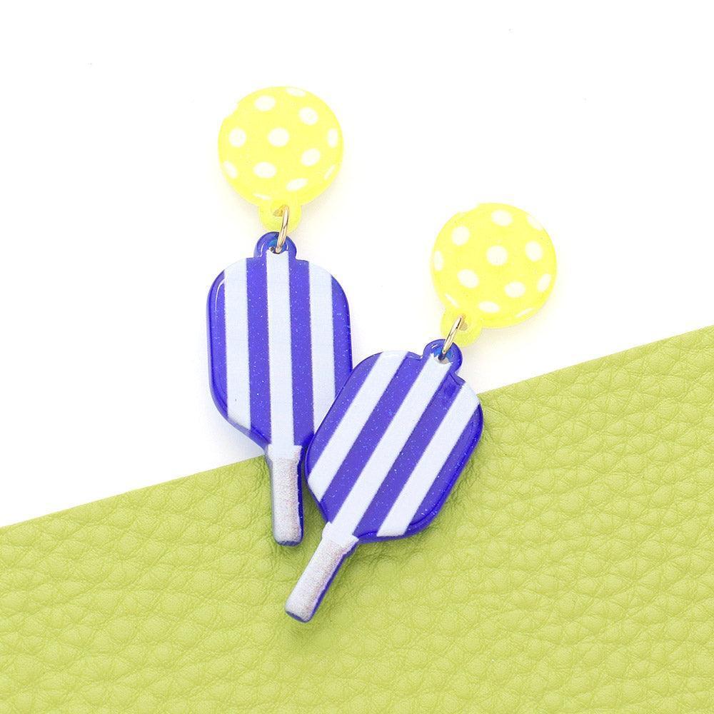 Blue Resin Pickleball Paddle Dangle Earrings - Jewelry Store by Erik Rayo
