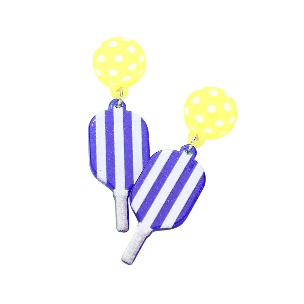 Blue Resin Pickleball Paddle Dangle Earrings - Jewelry Store by Erik Rayo