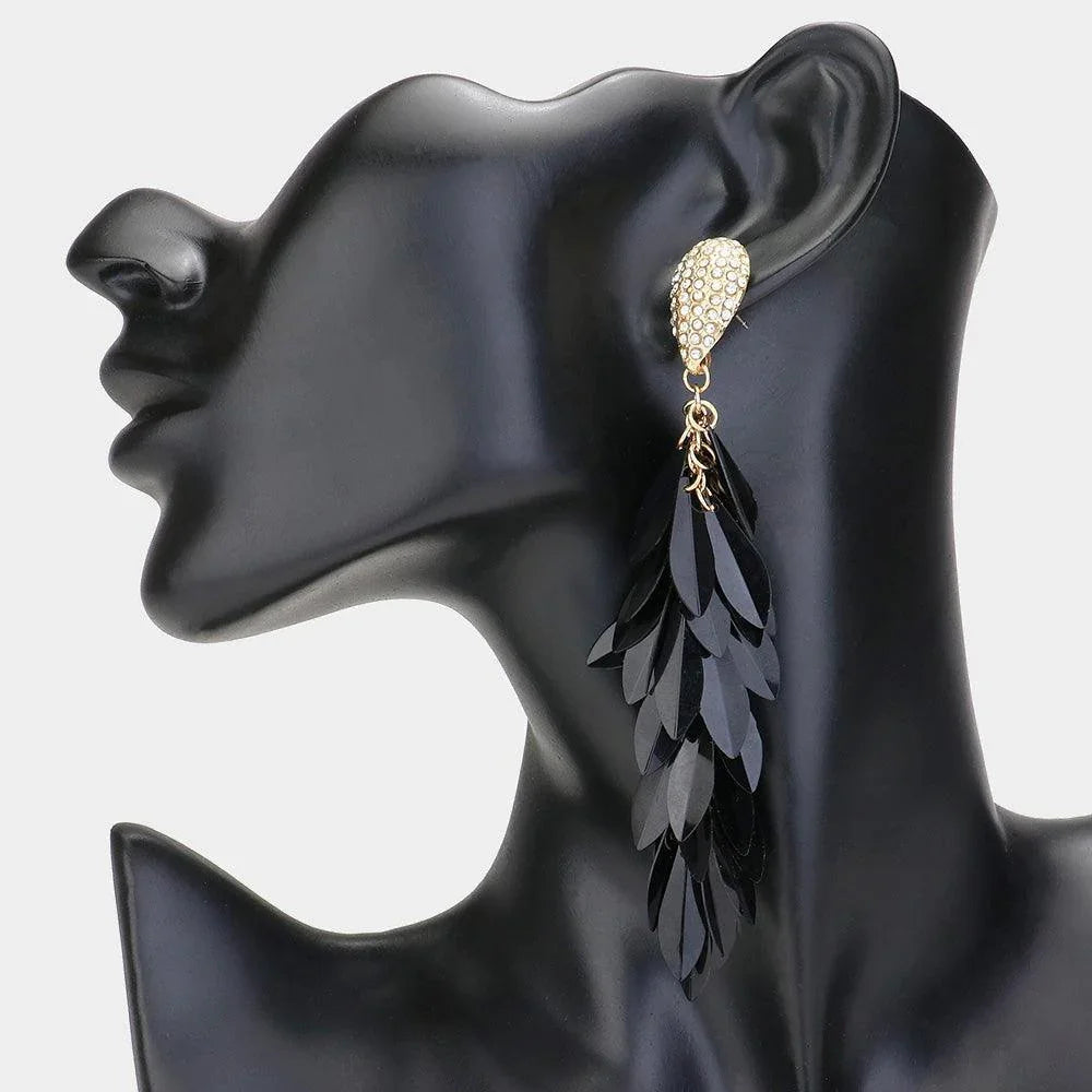 Black Sequin Fringe Dropdown Earrings - Jewelry Store by Erik Rayo