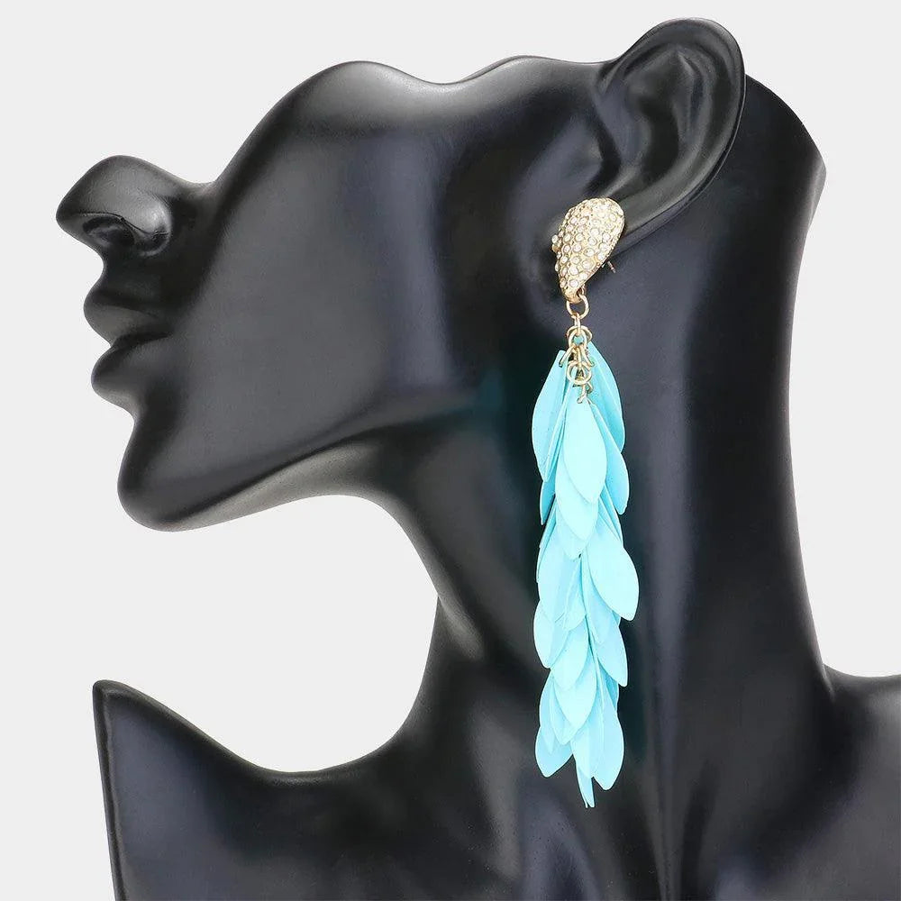 Turquoise Sequin Fringe Dropdown Earrings