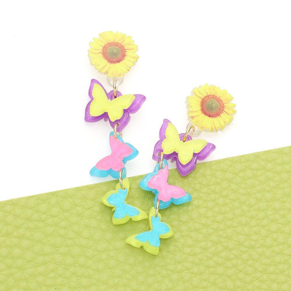 Sunflower Butterfly Resin Dropdown Earrings - Jewelry Store by Erik Rayo