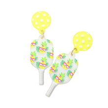 Load image into Gallery viewer, White Resin Flower Printed Pickleball  Paddle Dangle Earrings
