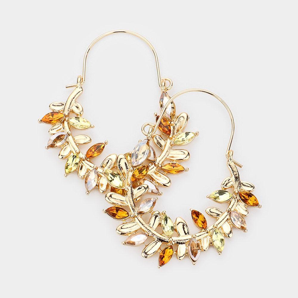 Marquise Stone Embellished Leaf Cluster Dangle Earrings - Jewelry Store by Erik Rayo