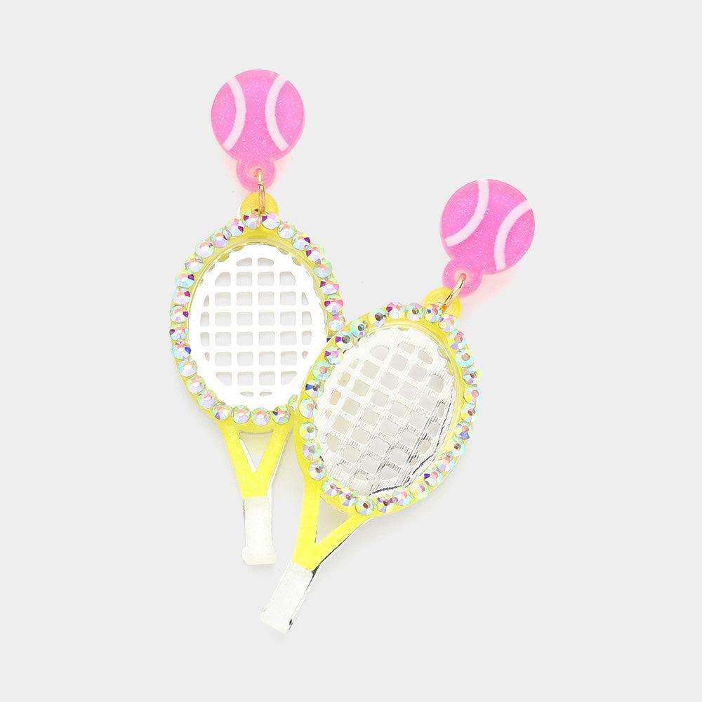 Yellow Resin Tennis Racket Dangle Earrings