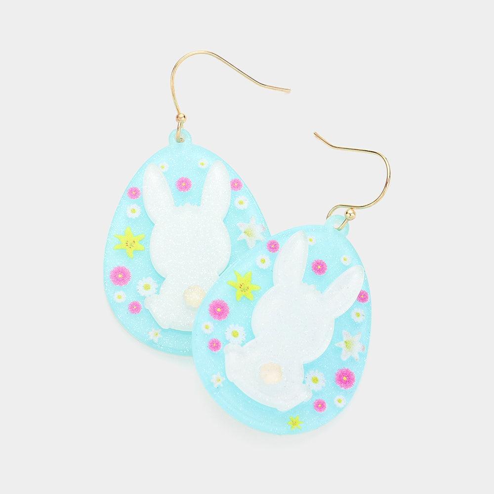 Blue Easter Bunny Resin Oval Dangle Earrings - Jewelry Store by Erik Rayo