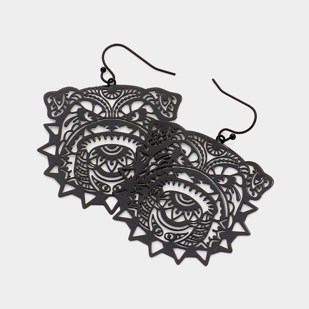 Black Bulldog Filigree Dangle Earrings - Jewelry Store by Erik Rayo