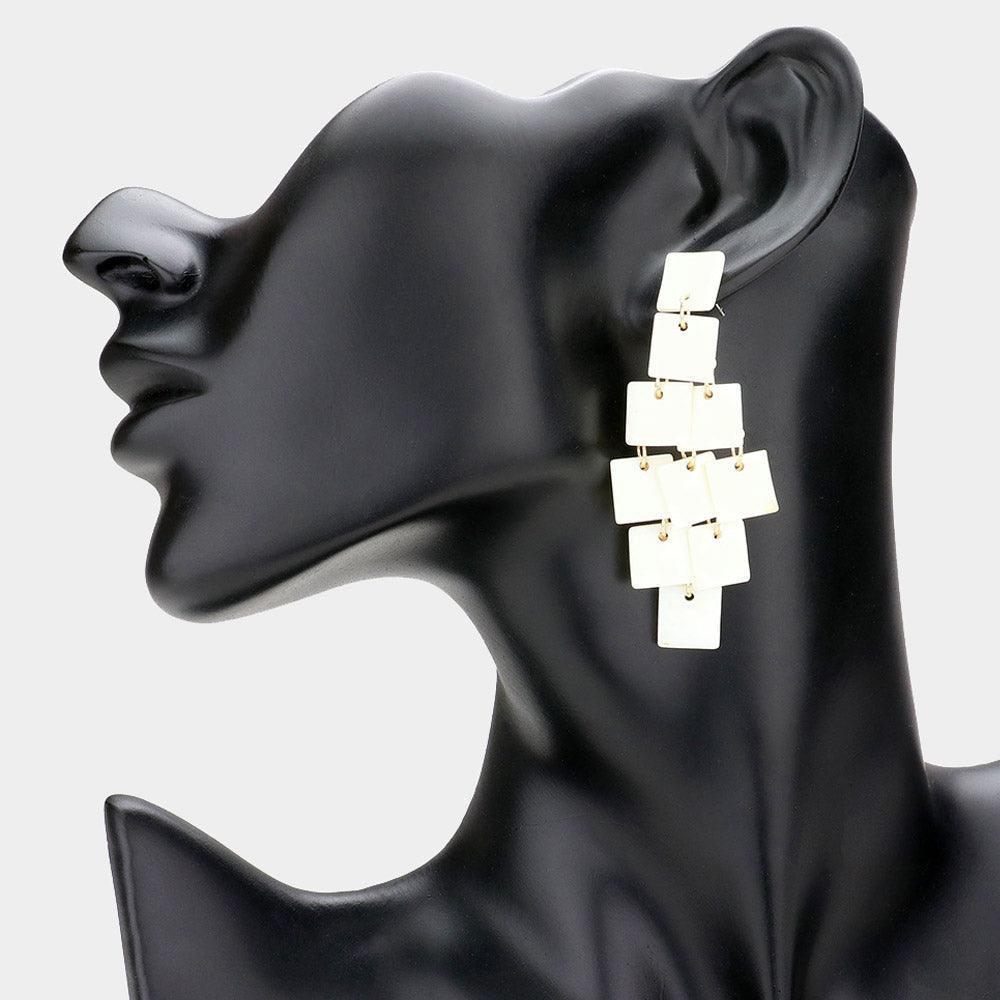 White Square Cluster Vine Link Dangle Earrings - Jewelry Store by Erik Rayo