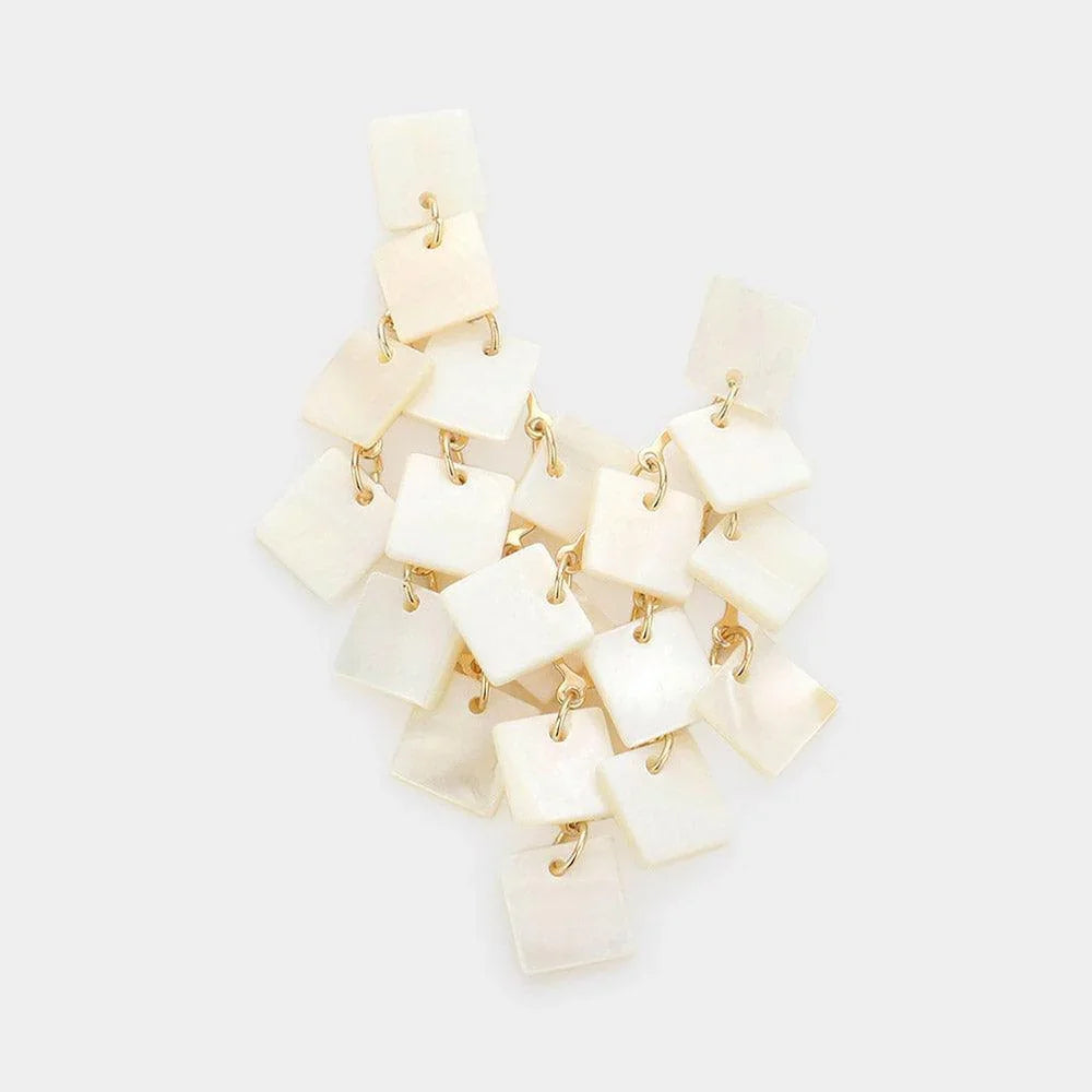White Square Cluster Vine Link Dangle Earrings - Jewelry Store by Erik Rayo
