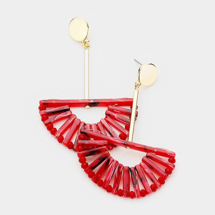 Red Celluloid Acetate Fan Drop Earrings - Jewelry Store by Erik Rayo
