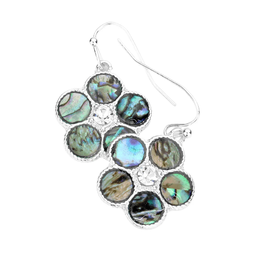 Abalone Accented Metal Flower Dangle Earring - Jewelry Store by Erik Rayo