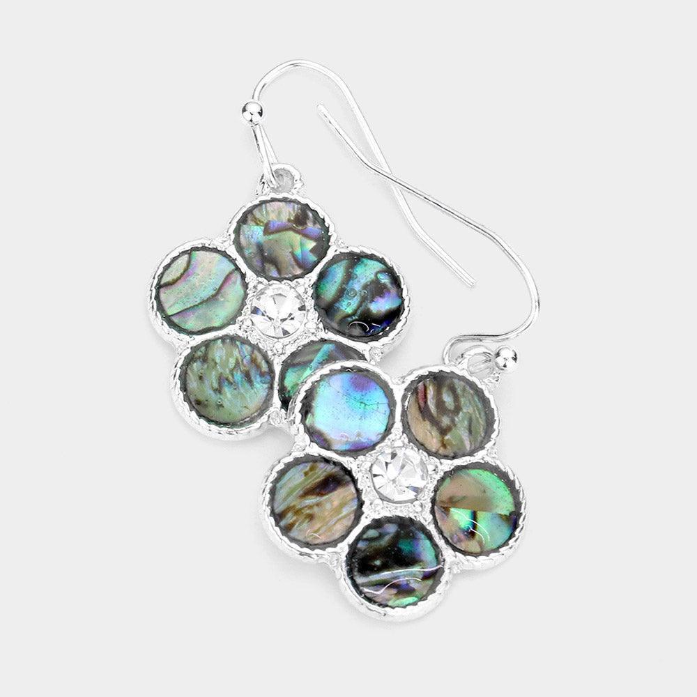 Abalone Accented Metal Flower Dangle Earring - Jewelry Store by Erik Rayo