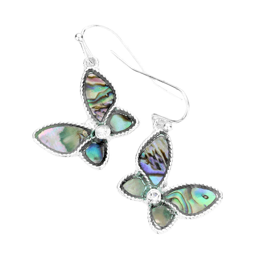 Abalone Accented Metal Butterfly Dangle Earring - Jewelry Store by Erik Rayo