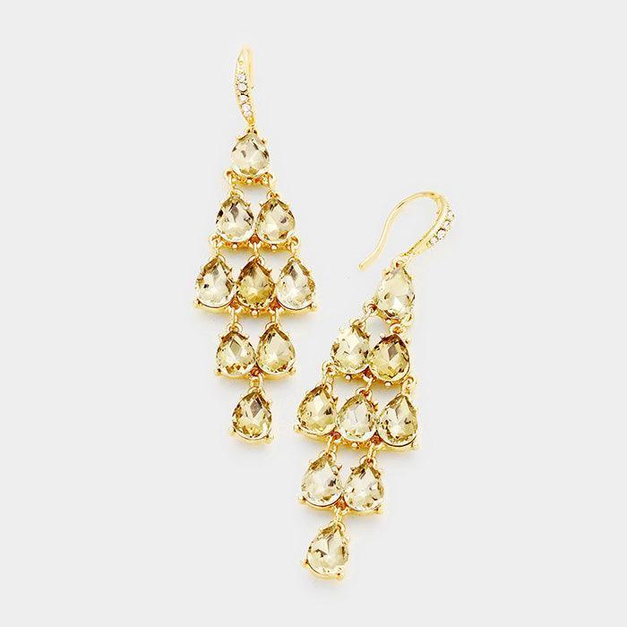 Gold Teardrop Glass Crystal Cluster Vine Dangle Earrings - Jewelry Store by Erik Rayo