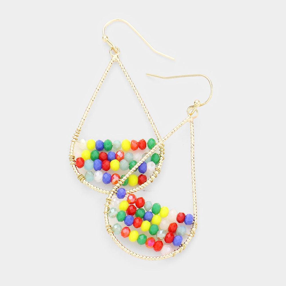 Faceted Bead Detail Open Metal Teardrop Dangle Earrings - Jewelry Store by Erik Rayo