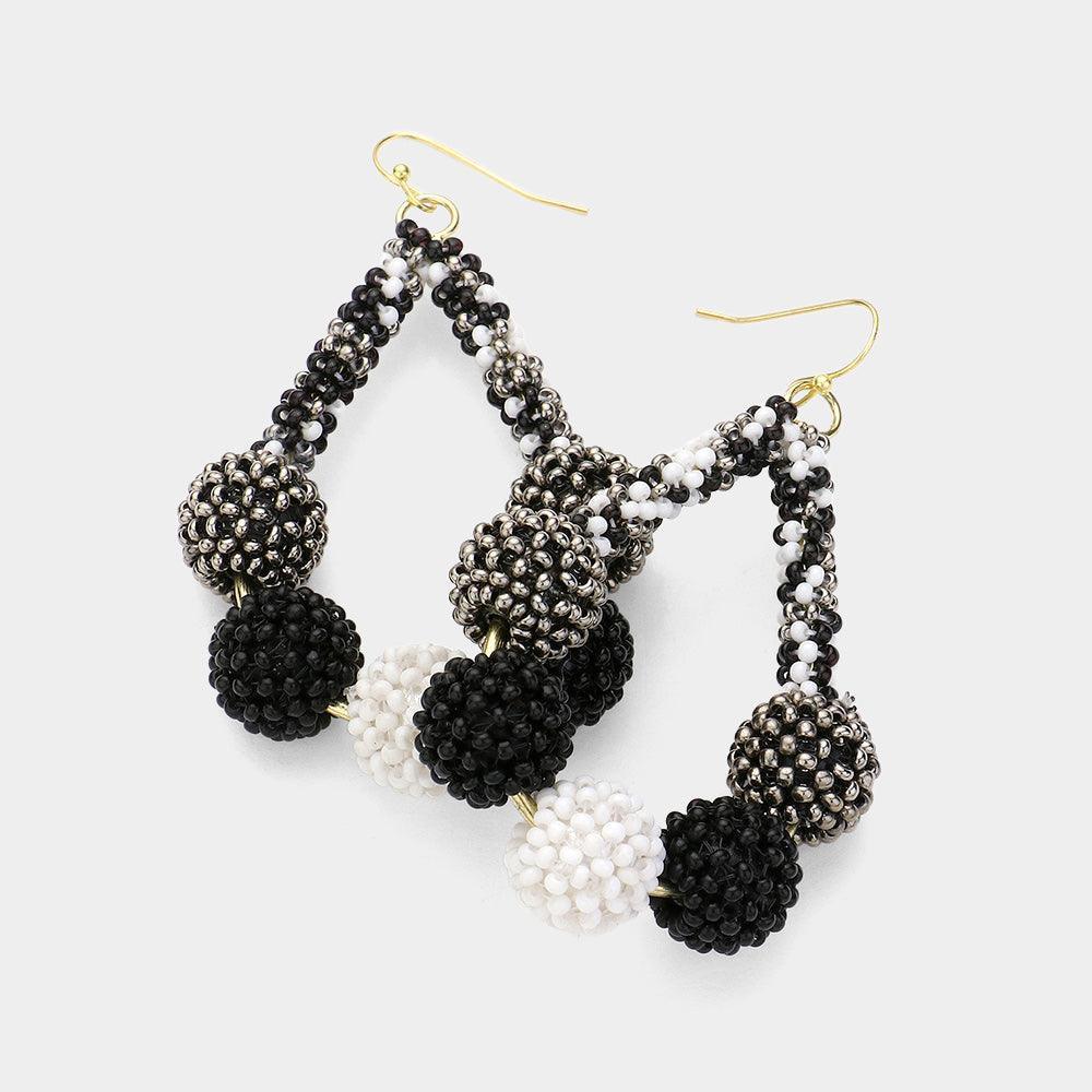 Black Seed Beaded Ball Teardrop Dangle Earrings - Jewelry Store by Erik Rayo