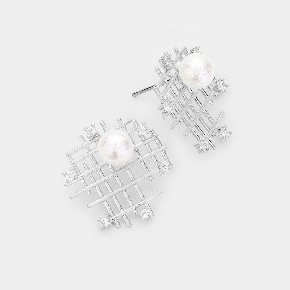 Silver Brass Metal Pearl Mesh Earrings - Jewelry Store by Erik Rayo