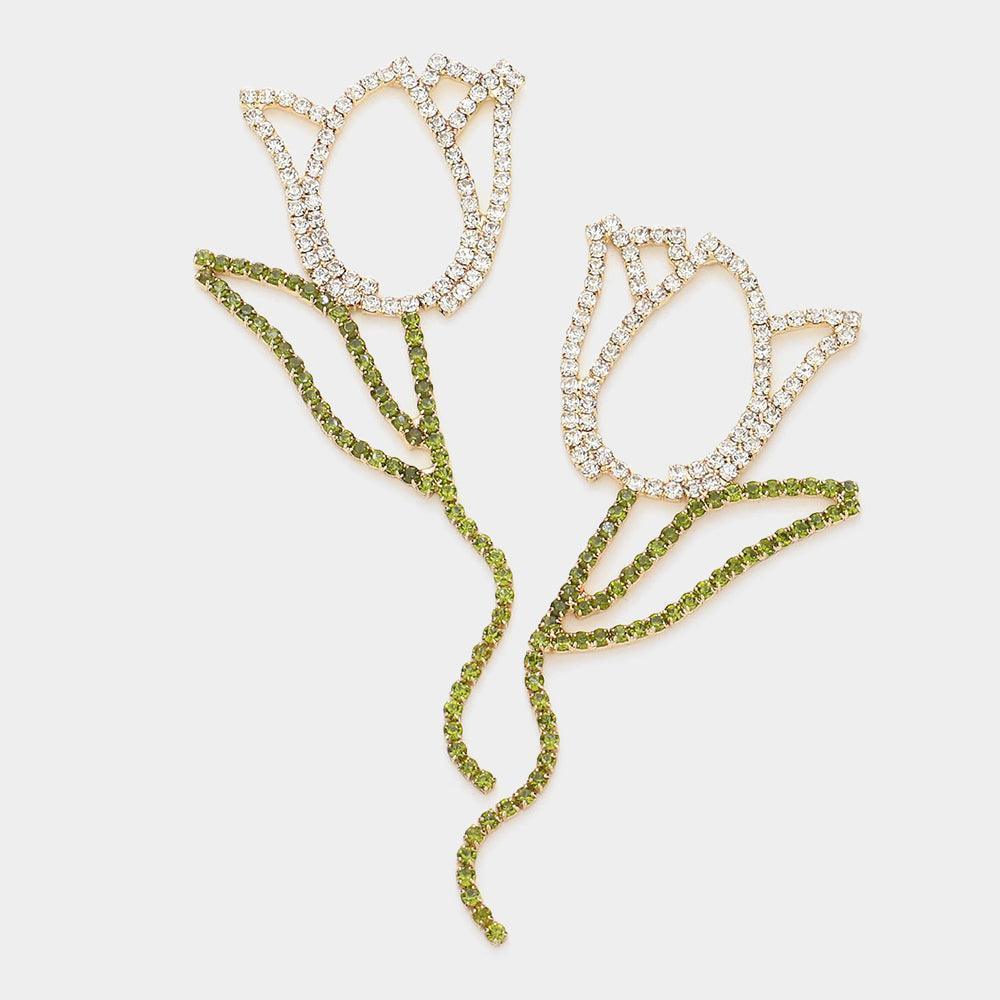 Clear Rhinestone Pave Tulip Flower Earrings - Jewelry Store by Erik Rayo