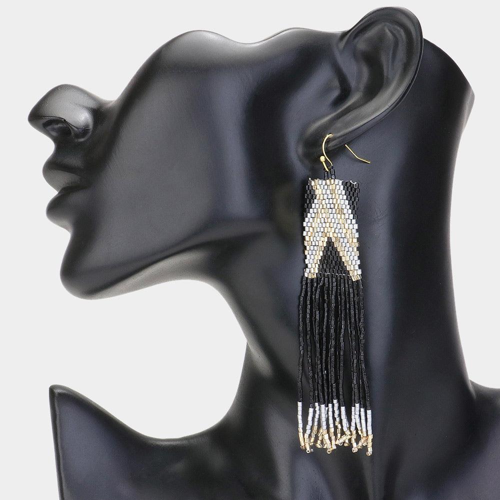 Black Beads Fringe Statement Earrings - Jewelry Store by Erik Rayo