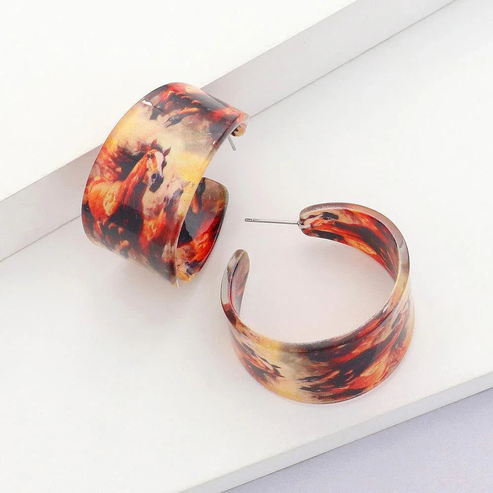 Silver Abstract Printed Acrylic Hoop Earrings - Jewelry Store by Erik Rayo