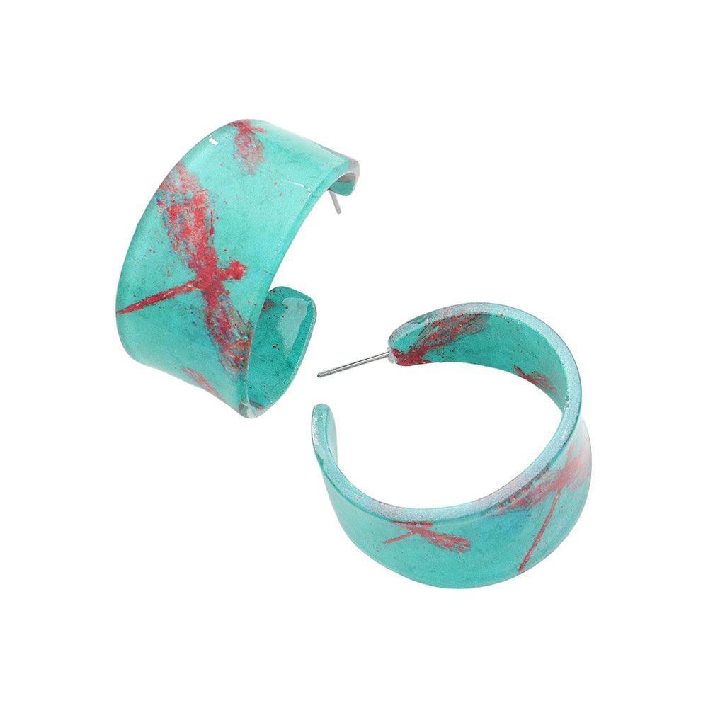 Silver Dragonfly Printed Acrylic Hoop Earrings - Jewelry Store by Erik Rayo