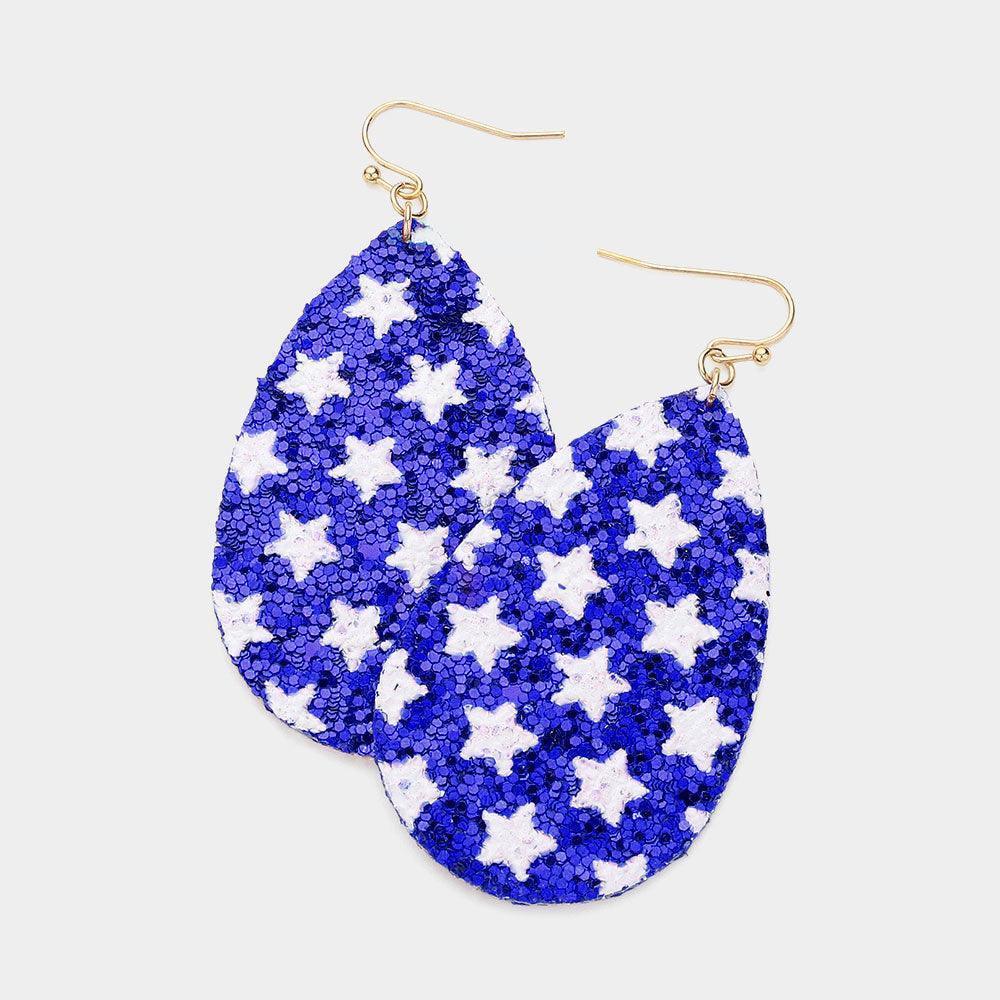 Blue Glitter Star Teardrop Earrings - Jewelry Store by Erik Rayo