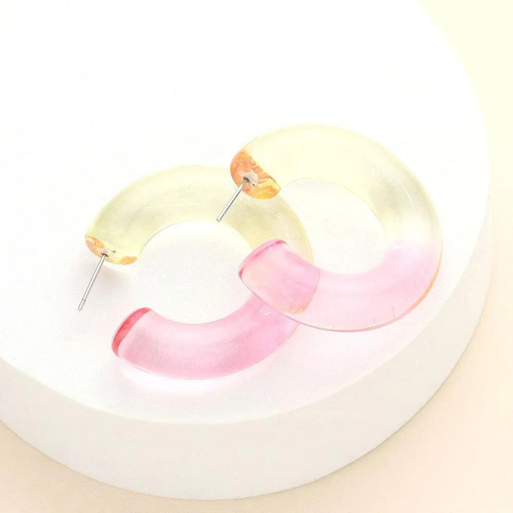 Pink Ombre Resin Lucite Hoop Earrings - Jewelry Store by Erik Rayo