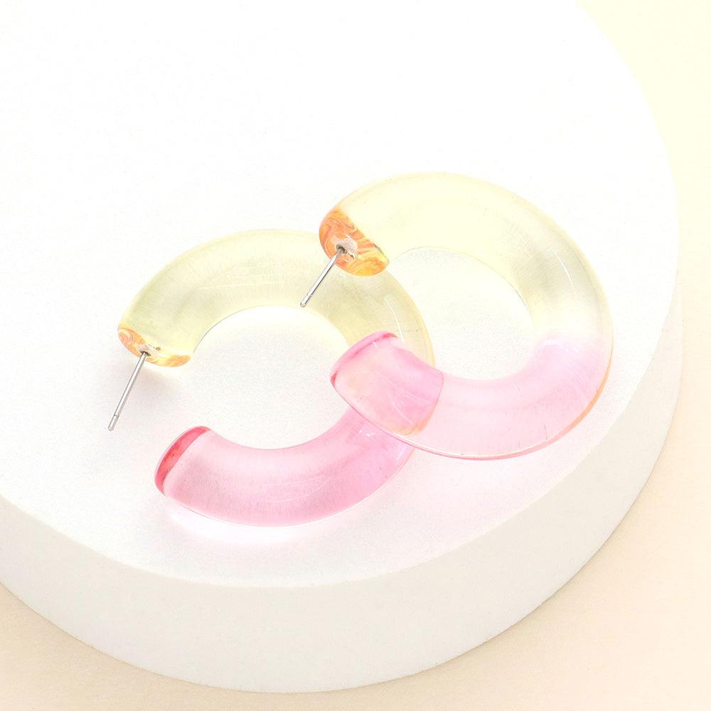 Pink Ombre Resin Lucite Hoop Earrings