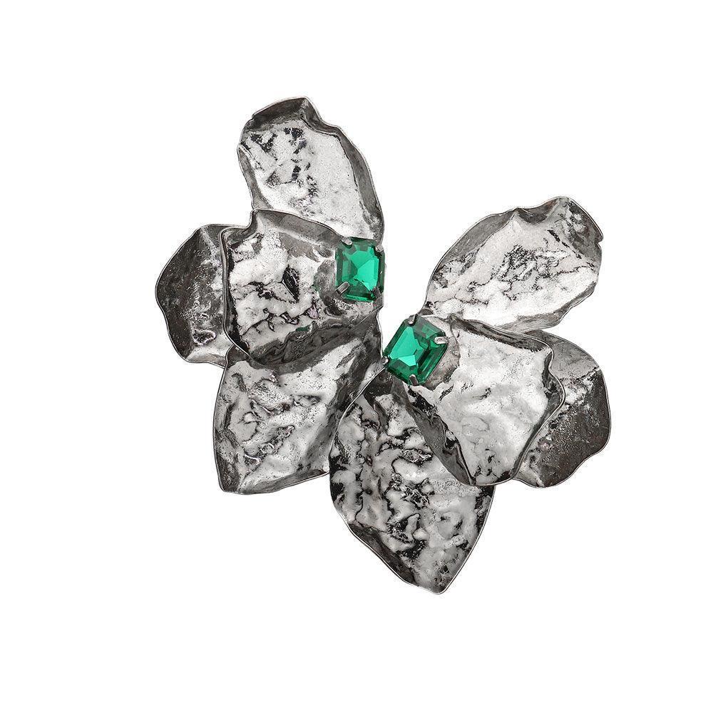 Emerald Cut Stone Pointed Colored Metal Flower Earrings - Jewelry Store by Erik Rayo