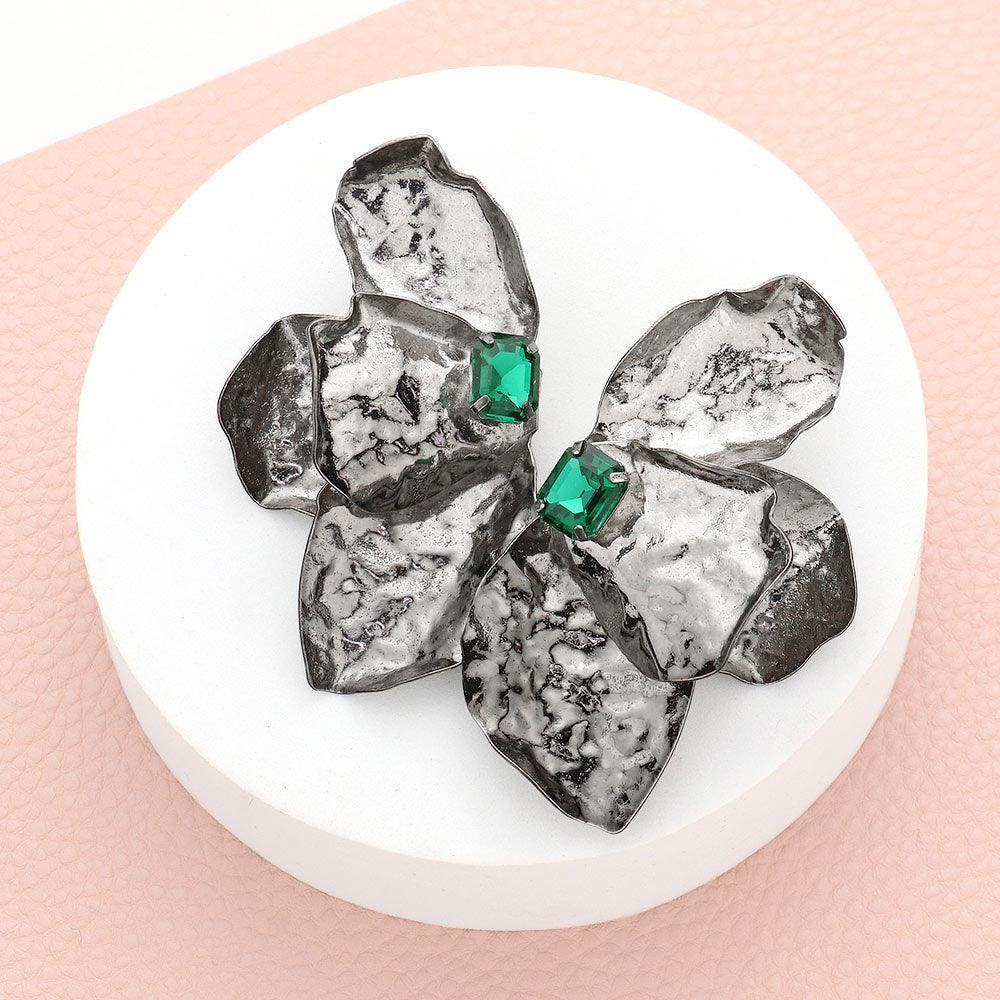 Emerald Cut Stone Pointed Colored Metal Flower Earrings - Jewelry Store by Erik Rayo