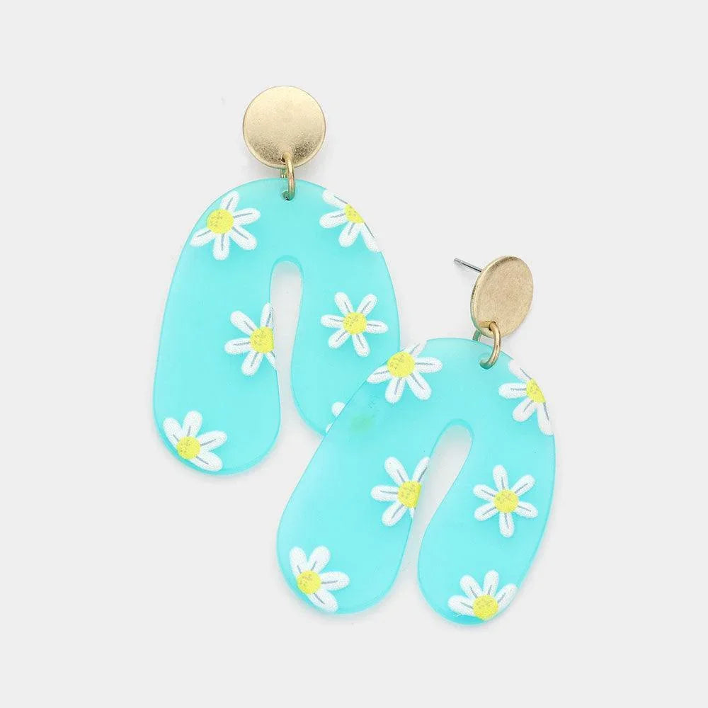 Blue Daisy Flower Printed Resin Dangle Earrings - Jewelry Store by Erik Rayo