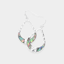 Load image into Gallery viewer, Silver Antique Metal Abalone Open Teardrop Dangle Earrings
