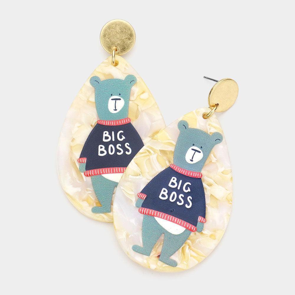 Bear Accented Celluloid Acetate Teardrop Dangle Earrings - Jewelry Store by Erik Rayo